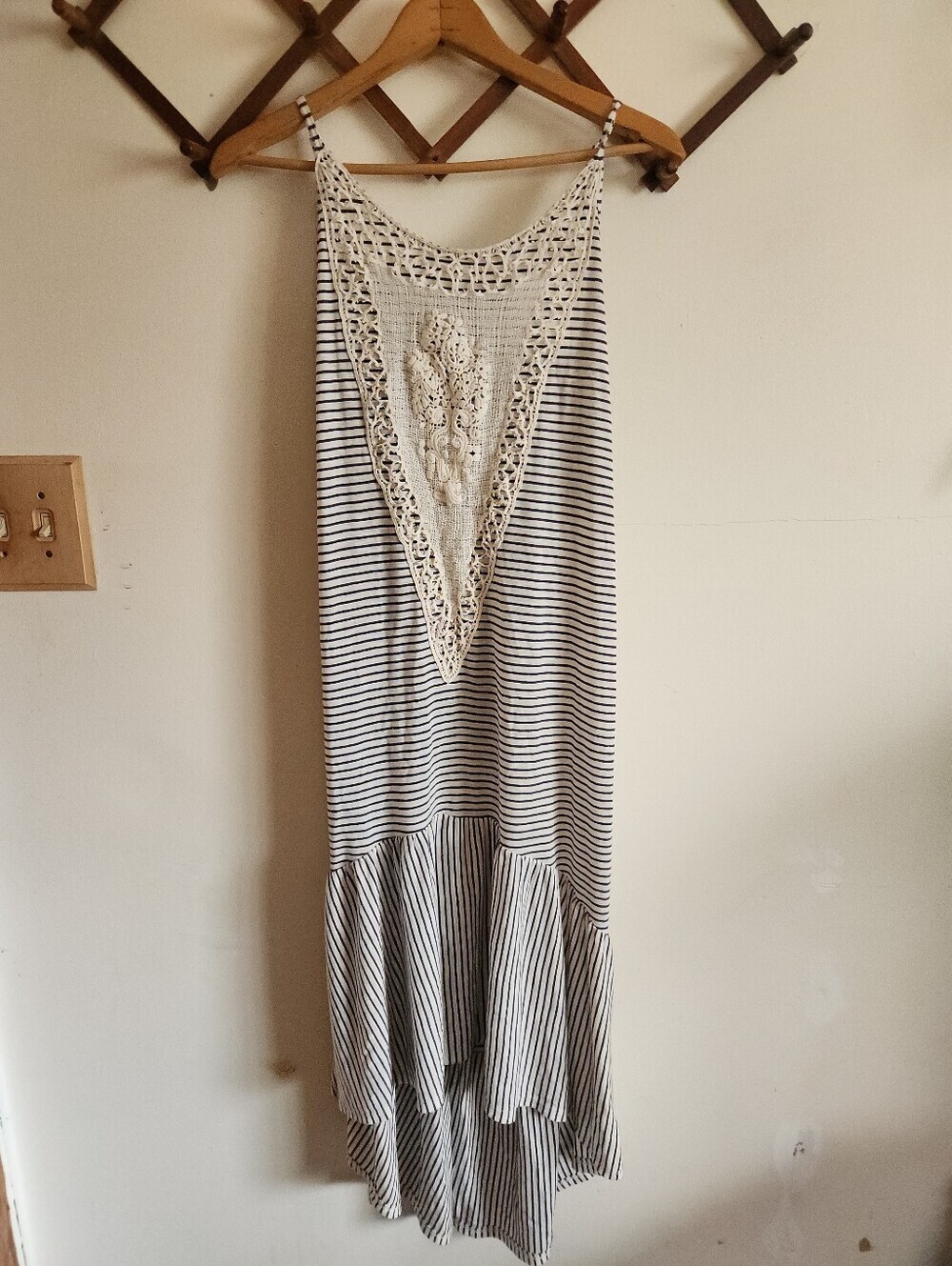 Lilka Anthropologie Cream Black Crochet-Trim Madi Dress Stretch Tank Top Xs